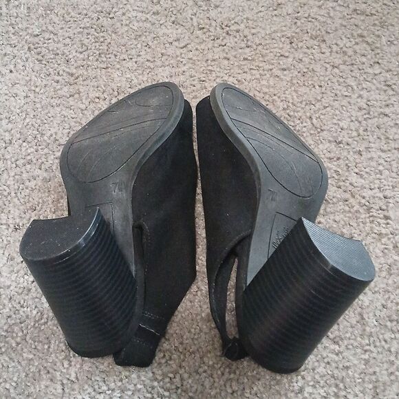 Dexflex Comfort black open toe block heel faux suede heels slingback Sz 7W NWOT - Picture 7 of 7